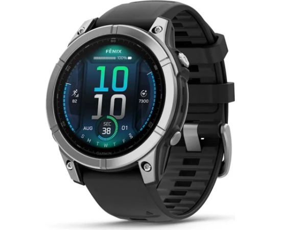 Garmin fenix E 47mm Stainless steel with Black silicone band