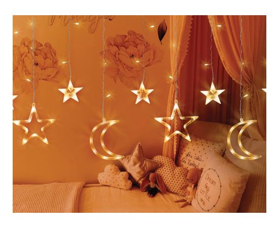 Goodbuy LED gaismas aizkars | Zvaigznes un mēness | Silti balta gaisma