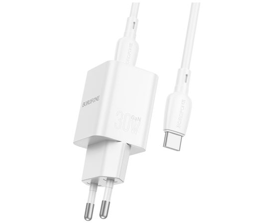OEM Borofone Wall charger BN13 Safety - Type C - PD 30W with Type C to Type C cable white Telefonu lādētāji 220v