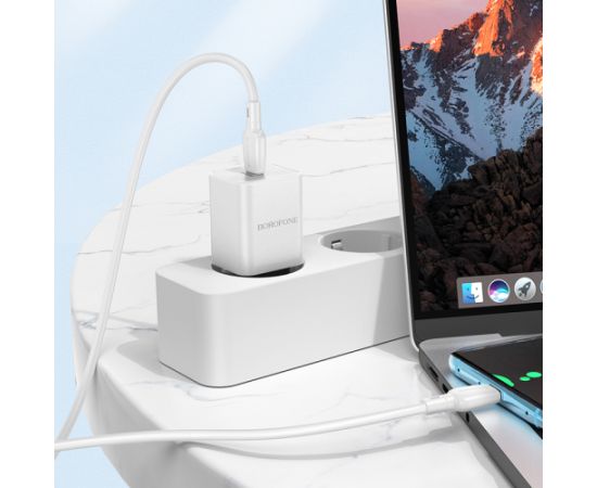 OEM Borofone Wall charger BN13 Safety - Type C - PD 30W with Type C to Type C cable white Telefonu lādētāji 220v