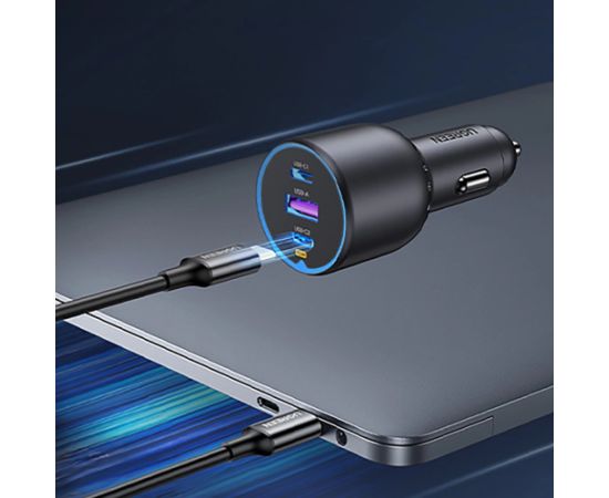 Ugreen EC705 auto lādētājs 130W 2x USB-C 1x USB-A - pelēks