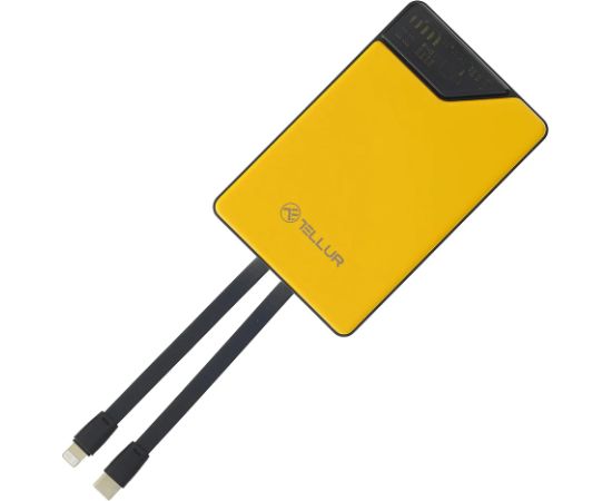 Tellur Power Bank 10000mAh, USB-C + Lightning cables built-in  yellow