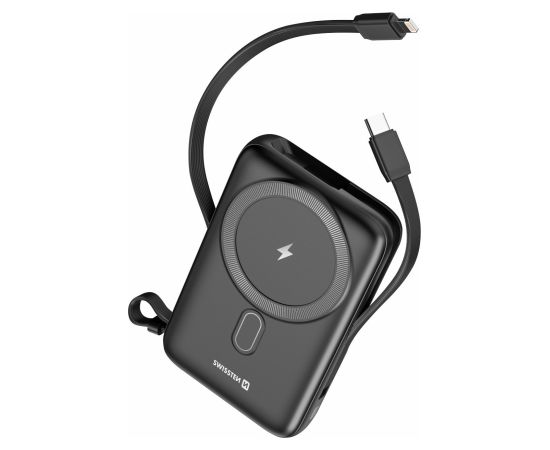 Swissten Power Bank 10000 mAh 20W со встроенными кабелями USB-C и Lightning (совместим с MagSafe)