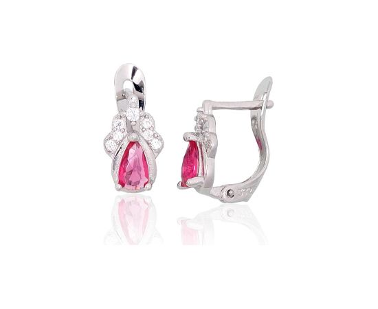 Sudraba auskari ar 'angļu' slēdzēju #2201791(PRh-Gr)_CZ+CZ-RO, Sudrabs 925°, rodijs (pārklājums), Cirkoni, 1.1 gr. Ar "angļu" slēdzēju