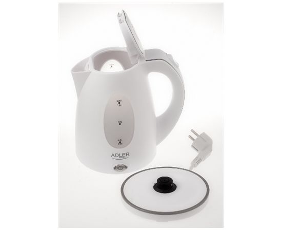 Adler AD 1207 Standard kettle, Plastic, White, 2000 W, 1.5 L, 360° rotational base