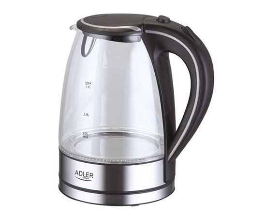 Adler AD 1225 Standard kettle, Glass, Glass/Stainless steel, 2000 W, 360° rotational base, 1.7 L