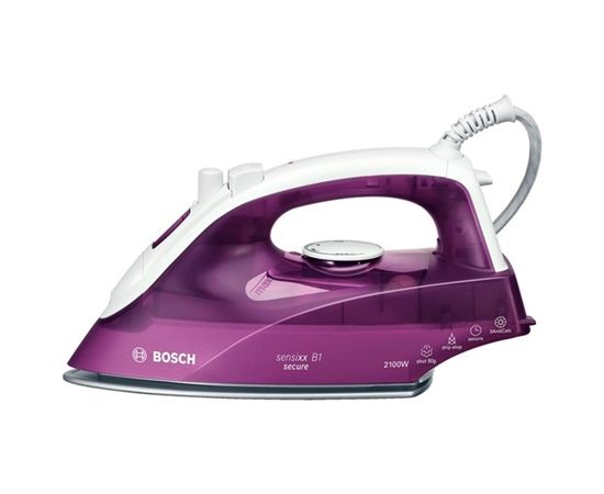 Iron Bosch sensixx B1 TDA2630 Purple/White, 2100 W, With cord, Continuous steam 25 g/min, Steam boost performance 90 g/min, Auto power off, Anti-drip function, Anti-scale system, Vertical steam function, Water tank capacity 290 ml Утюги и системы