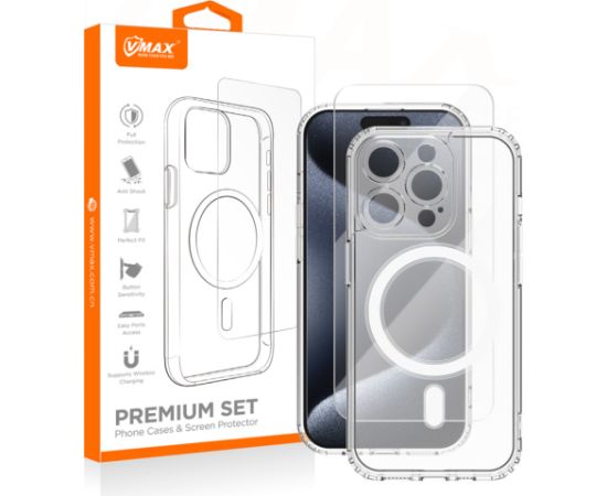 Vmax Set MagSafe Case Защитный Чехол + Tempered Glass Защитное стекло 2,5D для Apple iPhone 15