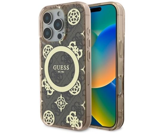Guess IML Peony On 4G Background MagSafe Защитный Чехол для Apple iPhone 16 Pro Max