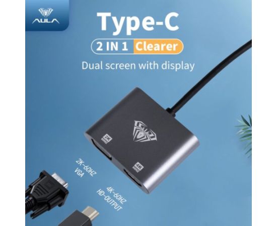 Aula UC-901 2in1 Video Adapteris - Pāreja no USB-C uz Hdmi 4K 30Hz / VGA monitora ligzda