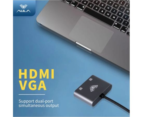 Aula UC-901 2in1 Video Adapteris - Pāreja no USB-C uz Hdmi 4K 30Hz / VGA monitora ligzda