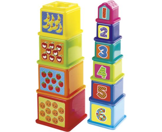 Win Fun Пирамида из кубиком с цифрами и фруктами 10 элементов  с 12 мес CB44285 Развивающие игры