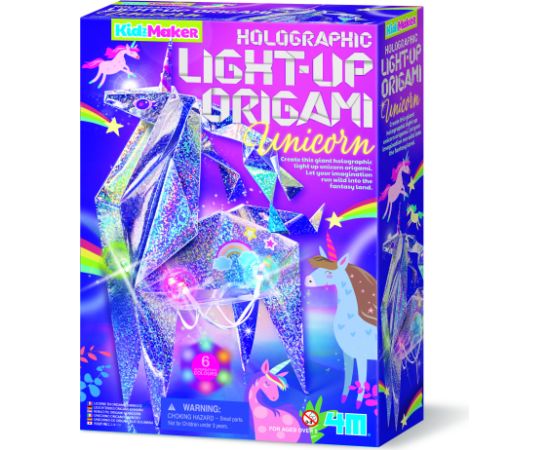 4M KidzMaker DIY komplekts Hologrāfiskais origami vienradzis ar gaismiņām