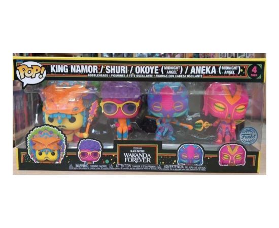 Funko Pop! 4-Pack: Marvel - Black Panther: Wakanda Forever - King Namor / Shuri / Okoye (Midnight Angel) / Aneka (Midnight Angel) (Blacklight) (Special Edition) Bobble Heads Vinyl Figures