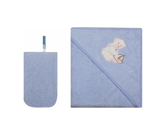 WOMAR dvielis ar kapuci un mazgāšanas cimdu 80x80 cm Light Blue