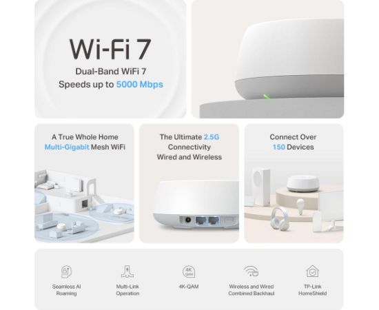 Wireless Router TP-LINK Wireless Router 2-pack 5000 Mbps Mesh Wi-Fi 7 2x2.5GbE LAN \ WAN ports 2 Number of antennas 4 DECOBE25(2-PACK)
