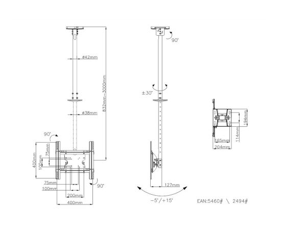 Multibrackets MB-2494 Потолочный ТВ кронштейн до 55" / 70kg Крепления для телевизоров