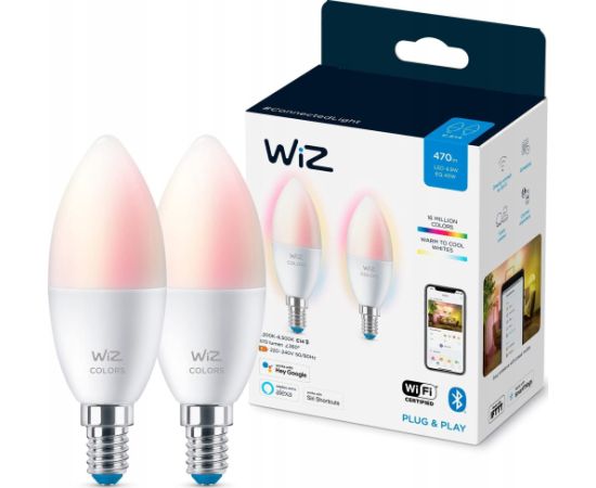 (Ir veikalā) Viedās spuldzes WiZ,Candle,4,9W,2200-6500 (RGB),C37,E14,2 gb