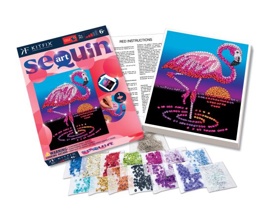 KITFIX Amatniecības komplekts Sequin Art Red spīdumiņu māksla, Flamingo Frenkijs