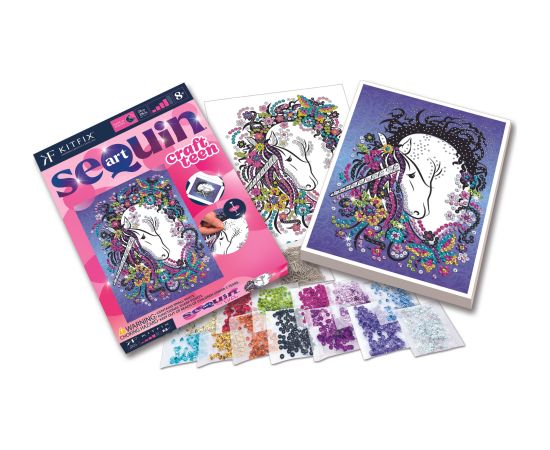 KITFIX Amatniecības komplekts Sequin Art Craft Teen spīdumiņu māksla, Vienradzis