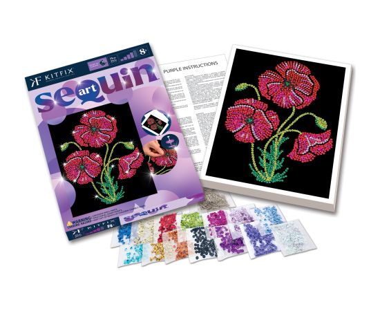 KITFIX Amatniecības komplekts Sequin Art Purple spīdumiņu māksla, Magones