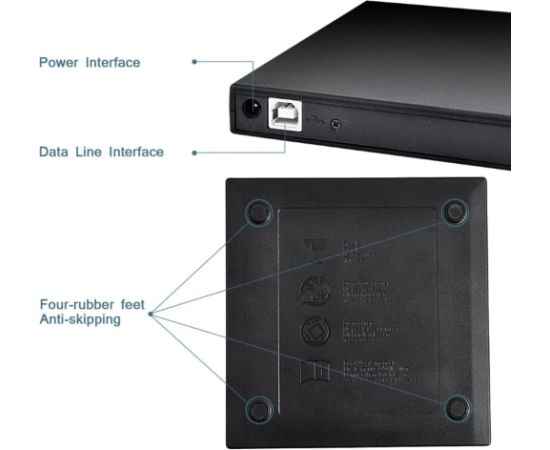 CP RW1 Тонкий Внешний USB 2.0 CD / DVD Устройство чтения дисков с USB Кабельным питанием Черный