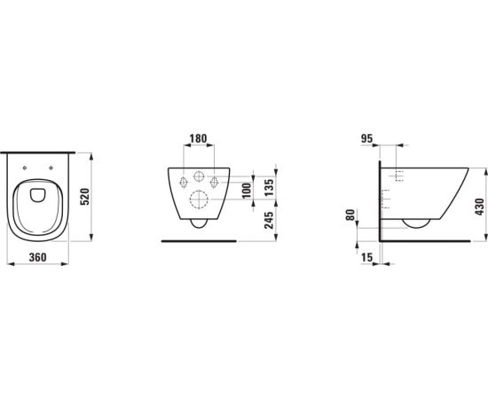 Laufen pods ar SC vāku Lua Rimless, stiprināms pie sienas, 360 x 520 mm, balts