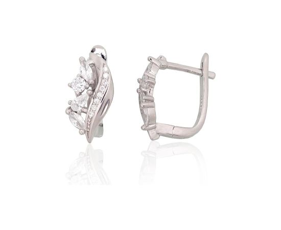 Серебряные серьги на английском замке #2204232(PRh-Gr)_CZ, Серебро 925°, родий (покрытие), Цирконы, 3.5 гр.