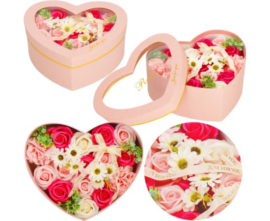Мыльные розы Springos HA7444 24 шт. выбор цветов в коробке-сердце из розовых цветов