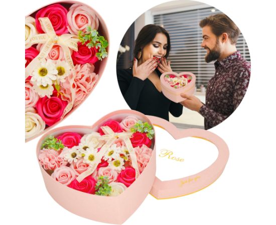 Мыльные розы Springos HA7444 24 шт. выбор цветов в коробке-сердце из розовых цветов