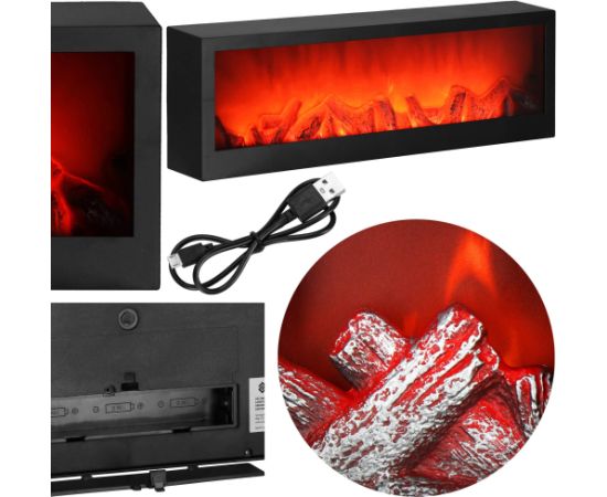 Декоративная лампа-камин на батарейках Springos CL0863, USB LED 60x10x19,5 см, черный
