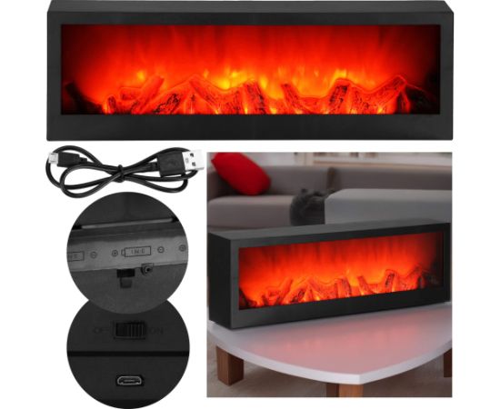 Декоративная лампа-камин на батарейках Springos CL0863, USB LED 60x10x19,5 см, черный