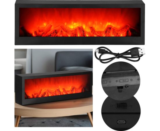 Декоративная лампа-камин на батарейках Springos CL0863, USB LED 60x10x19,5 см, черный
