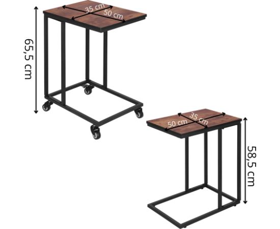 Журнальные столики Springos HF0025, комплект из 2 шт., боковой столик на колёсиках, вспомогательный столик, чёрно-коричневый