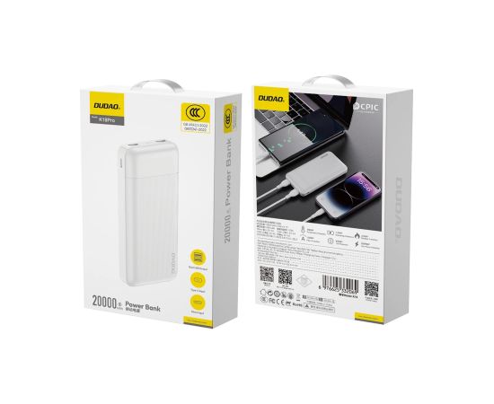 Dudao K18Pro 20000mAh Power Bank akumulātors USB-A / USB-C / Micro USB Balta