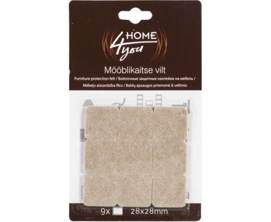 Mēbeļu aizsardzība filcs 28x28mm x 9gab, bēša