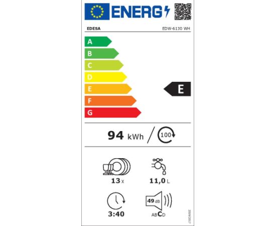 Edesa EDW-6130 WH Brīvi stāvoša trauku mazgājamā mašīna