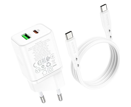 Charger Borofone BN7 Type-C 20W/USB-A 18W PD20W+QC3.0 + Type-C white
