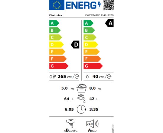 Electrolux EW7W2481E veļasmašīna ar žāvētāju 700.sērija SteamCare 8/5kg 1400rpm