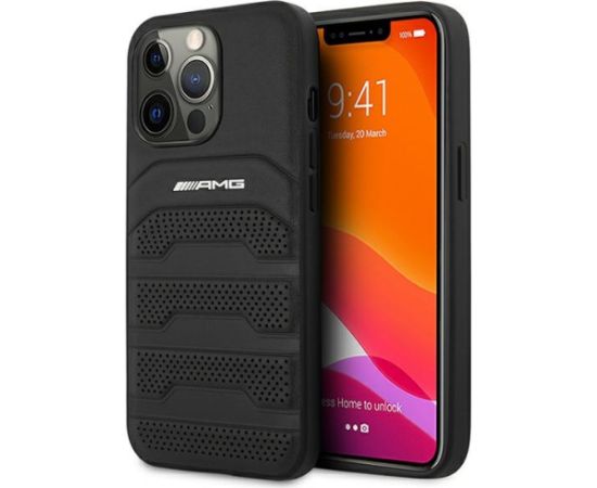 3MK AMG AMHCP14LGSEBK iPhone 14 Pro 6,1" |Черный жесткий чехол из натуральной кожи с тиснением в виде линий