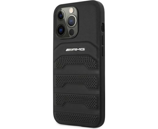 3MK AMG AMHCP14LGSEBK iPhone 14 Pro 6,1" |Черный жесткий чехол из натуральной кожи с тиснением в виде линий