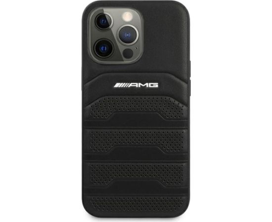 3MK AMG AMHCP14LGSEBK iPhone 14 Pro 6,1" |Черный жесткий чехол из натуральной кожи с тиснением в виде линий