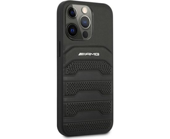 3MK AMG AMHCP14LGSEBK iPhone 14 Pro 6,1" |Черный жесткий чехол из натуральной кожи с тиснением в виде линий