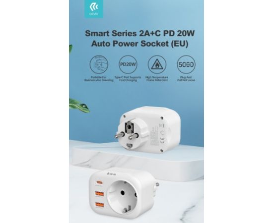 Devia Strāvas kontaktligzda PD Lādētājs 20W USB-C / 2x USB 3A