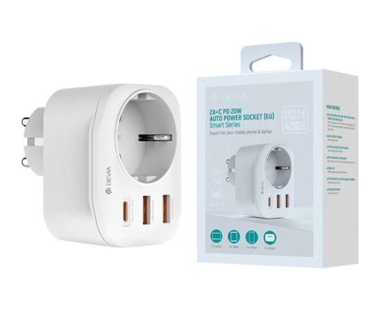 Devia Strāvas kontaktligzda PD Lādētājs 20W USB-C / 2x USB 3A