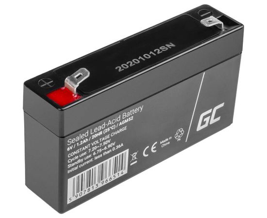 Maintenance-free AGM VRLA Battery Green Cell AGM52 6V 1.2Ah (for alarm system, cash register, toy) UPS Nepārtrauktā barošana