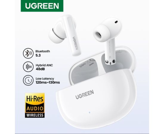 Wireless headphones Ugreen WS200 HiTune T6 Active Noise-Cancelling Earbuds white