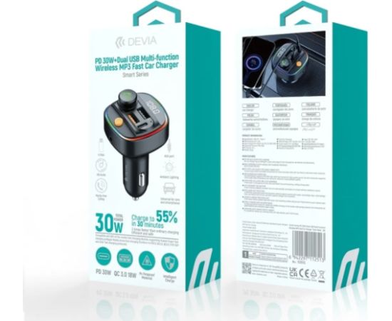 Devia Smart FM Transmitter Bluetooth PD 30W 3арядное устройство FM Transmiteri