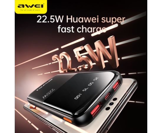 External battery Power Bank Awei P10K 22.5W 10000mAh black
