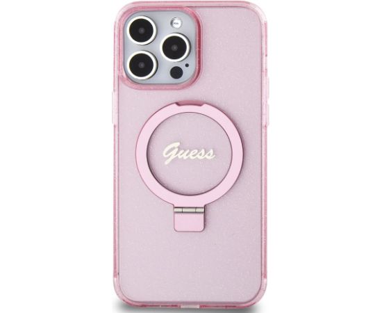 Guess IML Ring Stand Glitter MagSafe Case for iPhone 15 Pro Max Pink
